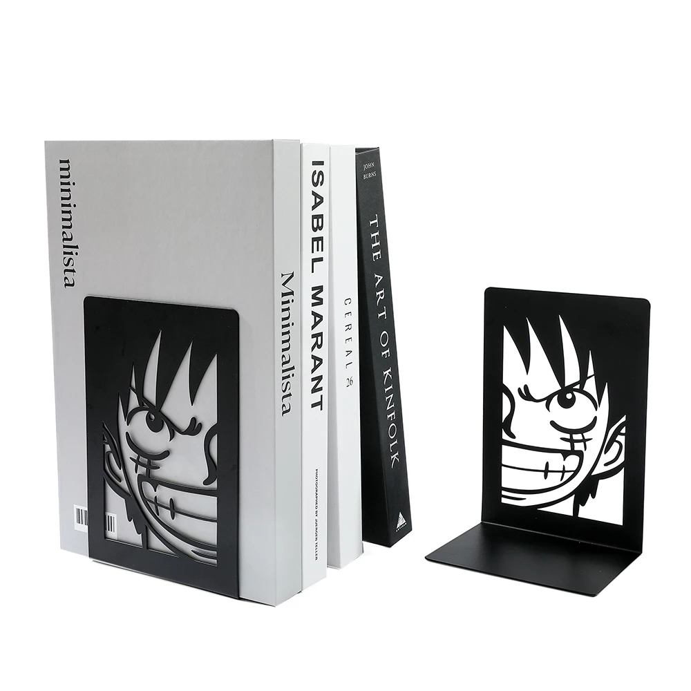 2pcs Anime One Piece Luffy Book Ends, Non-Slip Metal Book Ends Office Bookends for Fans Collection Organise Desktop Bookends