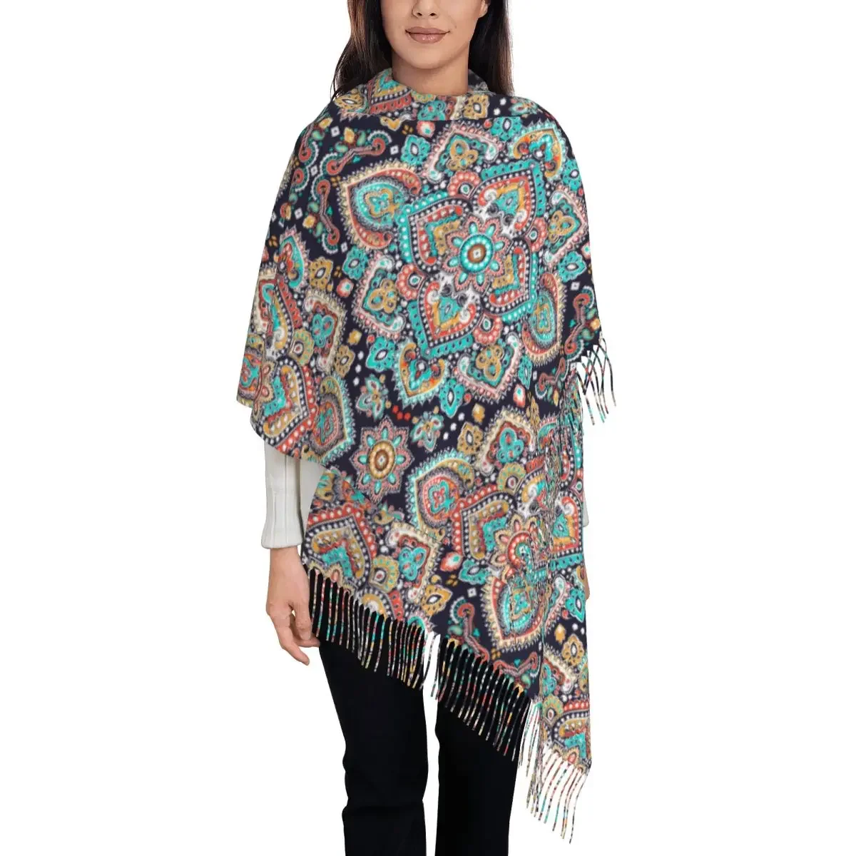 Custom Printed Arabic Indian Ethnic Floral Mandalas Pattern Scarf Women Men Winter Fall Warm Scarves Shawls Wraps