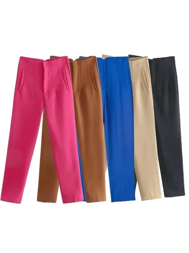 Imagen 1 del producto 2025 pantalones de tubo para mujer, pantalones de cintura alta para mujer con detalle de costura, ropa de calle, pantalones tobilleros para mujer, ropa de oficina de otoño