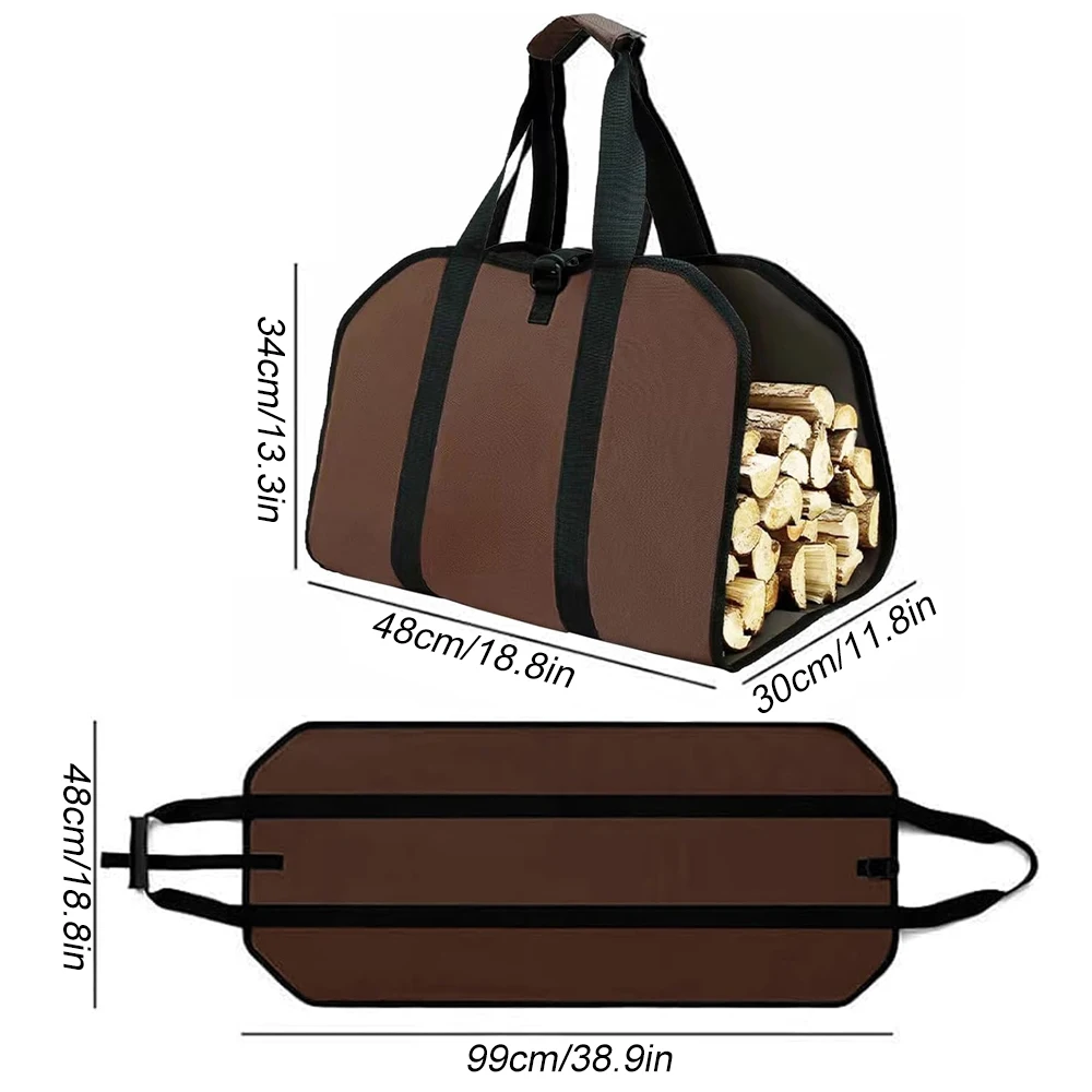 

1PCS Firewood Carrier Bag, Khaki Color, Water-Resistant, 99 ×48cm, with Padded Handle, Cross-Stitched Straps, Foldable Design