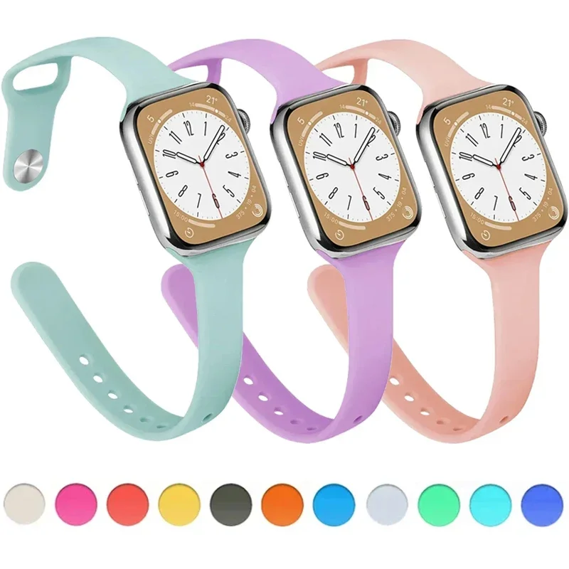 

Slim Silicone strap for Apple watch ultra 44mm band 41mm 45mm correa 38mm 40mm 49mm Sports bracelet iWatch serie 8 7 6 5 se 4 3