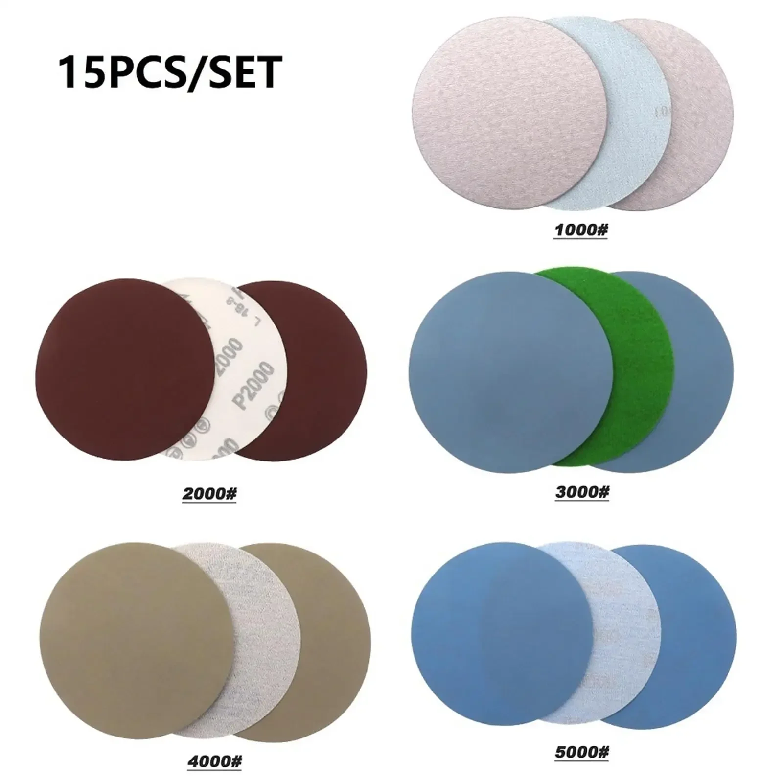 15PCS 5 Inch Sanding Discs Assorted 1000-5000 Grit  Wet & Dry Sandpaper 125mm Compatible for Random Orbital Sanders Polishing