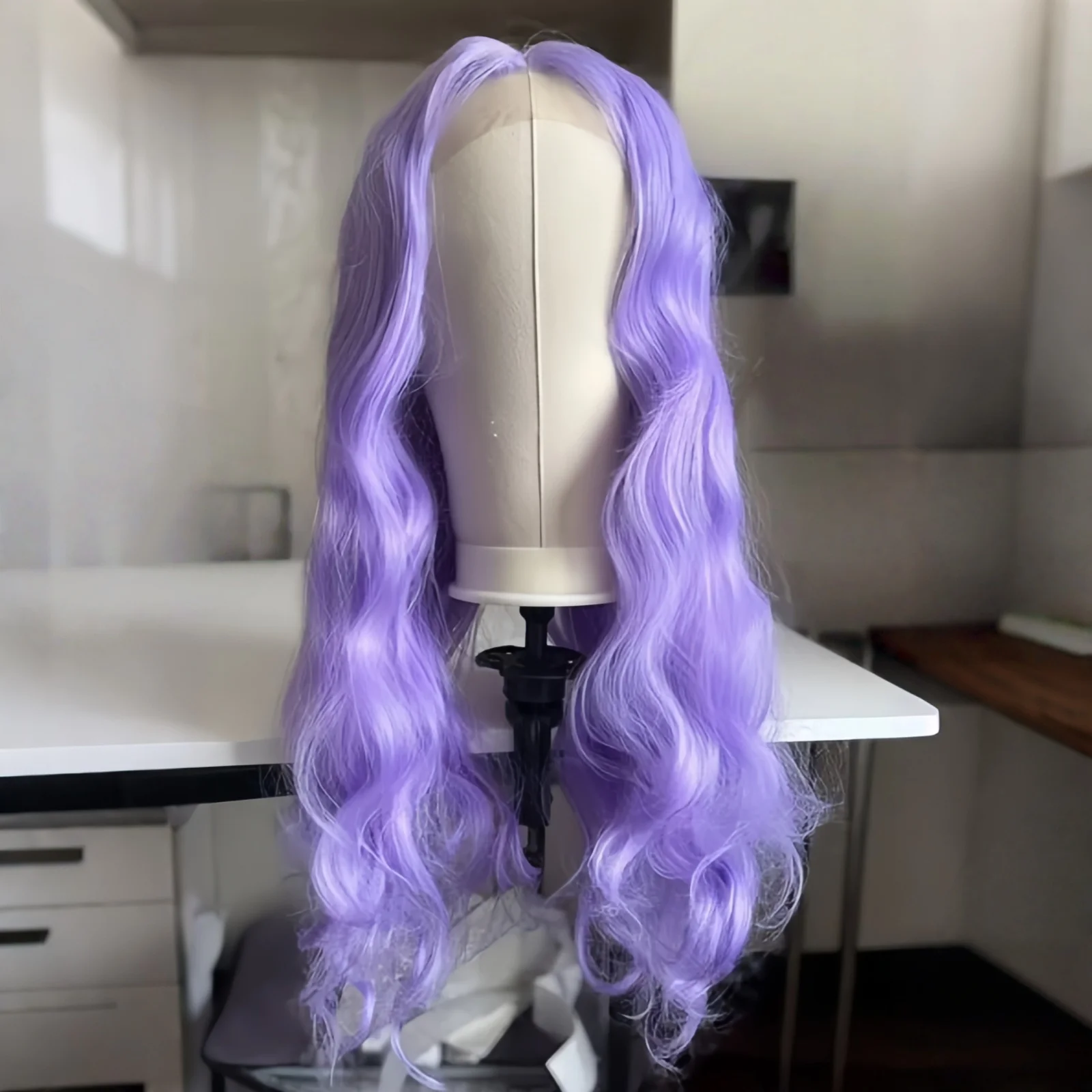 Purple Body Wave Synthetic Wigs for Women Middle Part Long Natural Wavy Lilac Lavender Colored 13X4 Lace Wigs for Party Cosplay