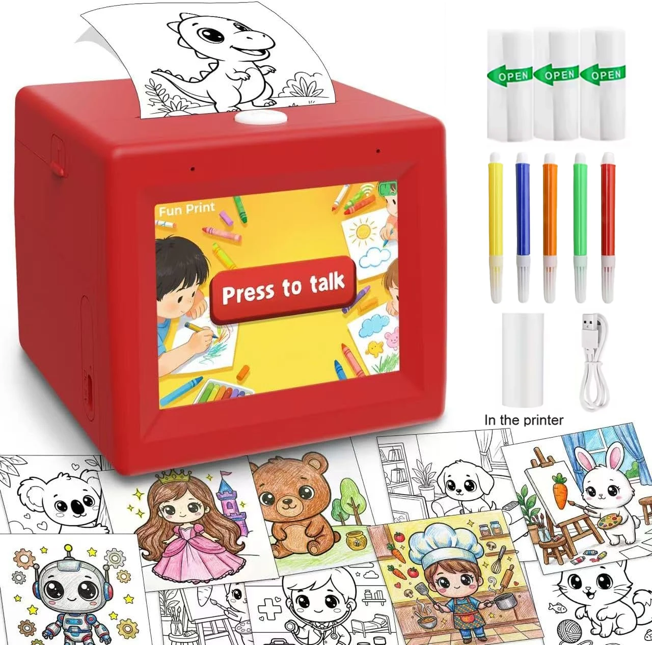 

Smart AI Voice Control Inkless Thermal Sticker Printer for Kids Mini Pocket Photo Maker with 5 Pens 4 Paper DIY Craft Toy Gift