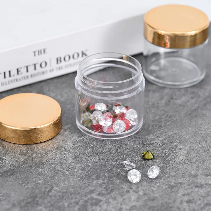 8pcs Empty Storage Jars Gold Cover Cosmetic Nails Powders Food Containers Travel Bottle Clear Plastic Jar Face Cream Sample Pot