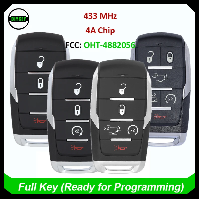 

DIYKEY OHT-4882056 Smart Remote Key Fob 3 / 4 / 5/6 Button 433.92MHz ASK 4A Chip for Ram 1500 2019 - 2024 PN: 68291688A