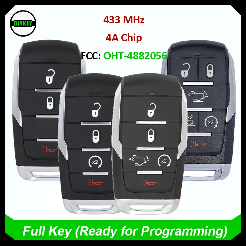 DIYKEY OHT-4882056 Smart Remote Key Fob 3 / 4 / 5/6 Button 433.92MHz ASK 4A Chip for Ram 1500 2019 - 2024 PN: 68291688A