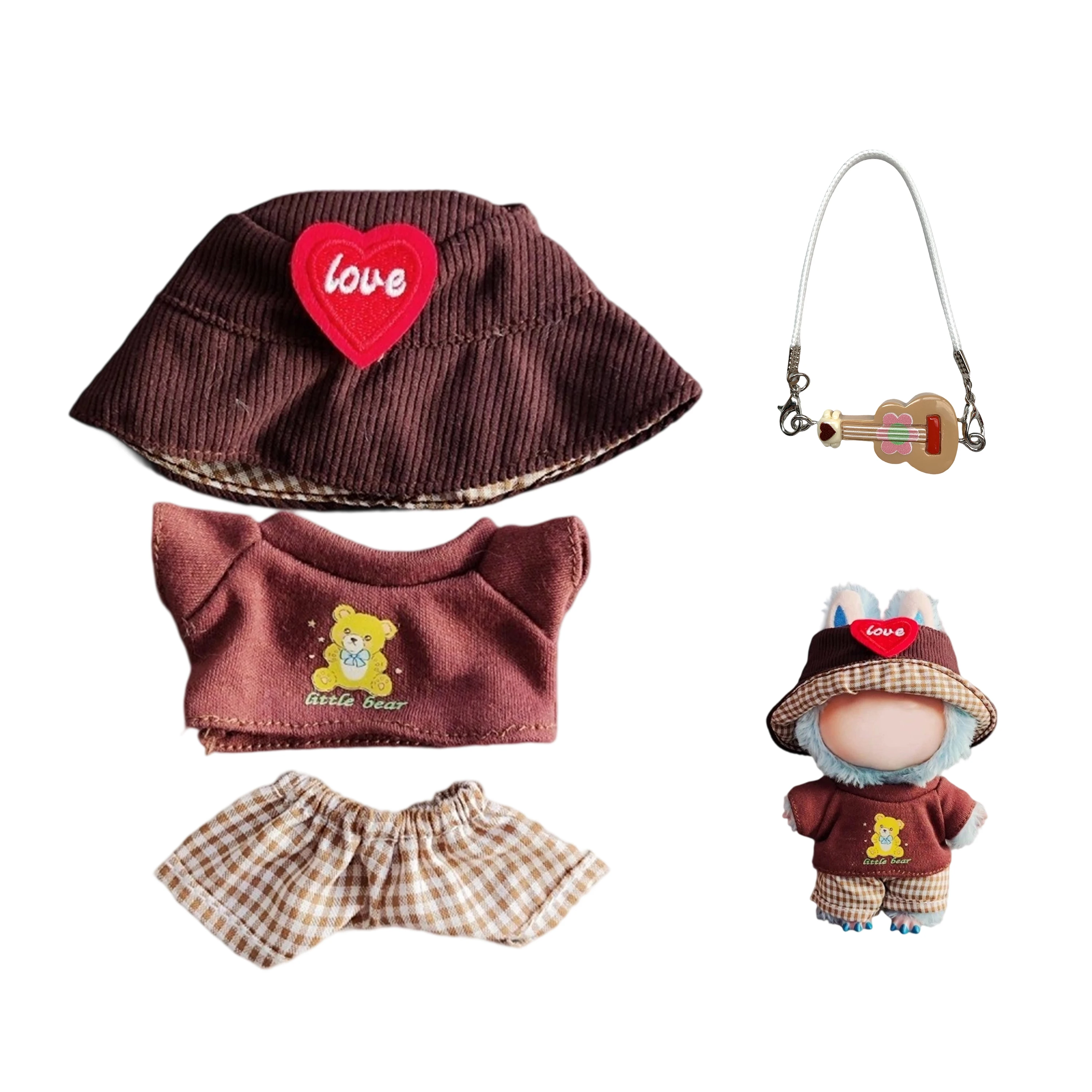 

17cm clothes For labubu v1/v2/v3 pink set love outfits Cherry Decorated Jumpsuit Replacement for Decoration Accessories
