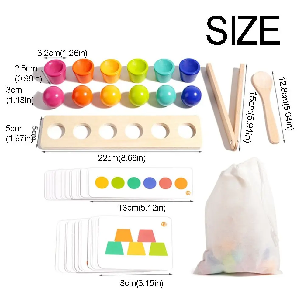 Creative Montessori Color-matching Ball Toys Clip Spoon Wooden Color Matching Game Stacking Cup Geometric Shape