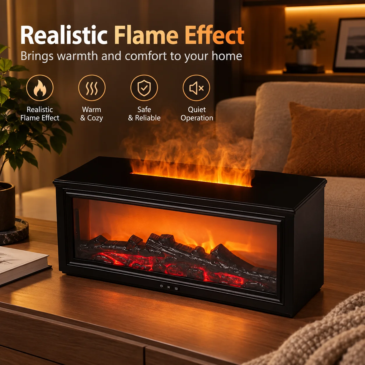 WWPPU Cross‑border Retro Fireplace Silent Aroma Diffuser 3D Simulated Flame Humidifier Desktop USB Powered, no aroma oil include