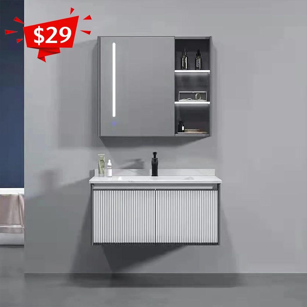 

Aluminium Floating Modern Toilet Cabinet Wall Mounted Single Sink Bathroom Vanity With Mirror Wash Basin For Hotel Bathroom