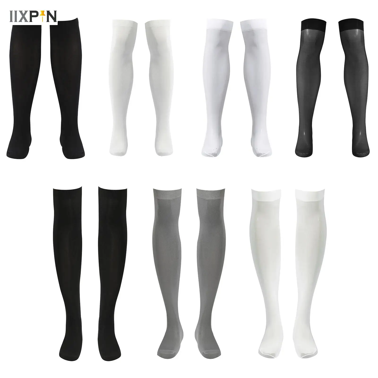 1Pair Men Fashionable Stretchy Knee-high Socks All-matched Solid Color Stockings Costume Accessory for Work Commuting Business