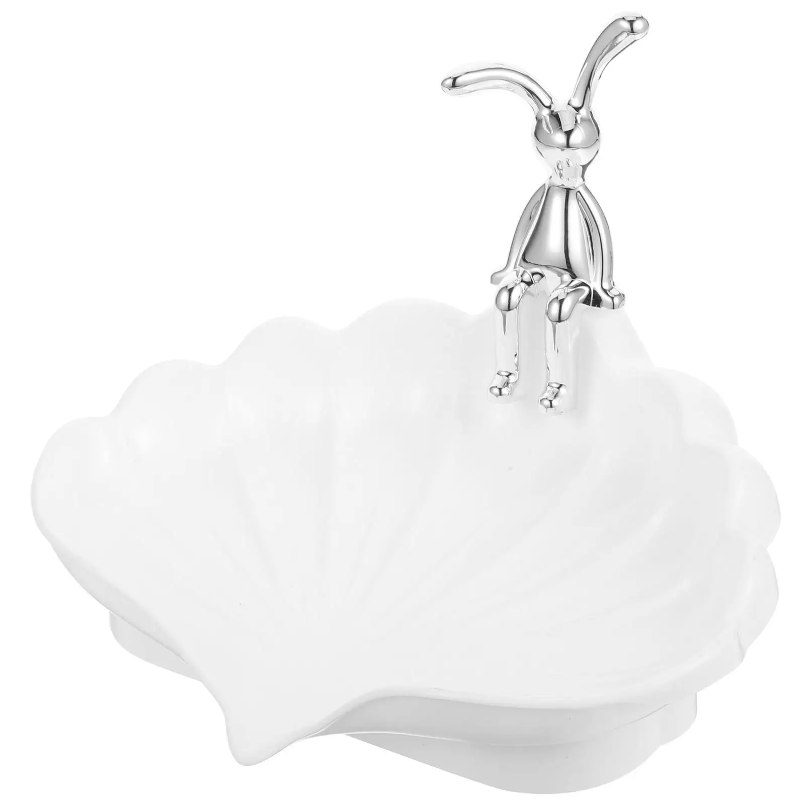 

Rabbit Shell Soap Dish White Bunny Design Self Draining Kitchen Sponge Holder Bathroom Tray Non Materials