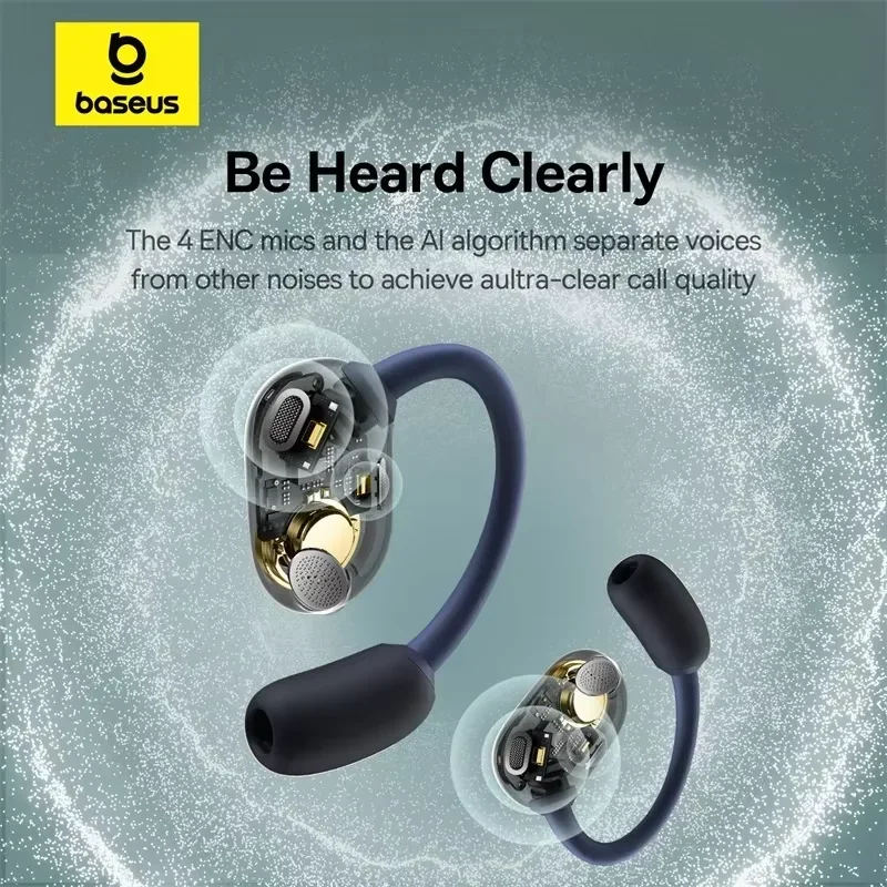 Baseus Eli Fit Open Ear Wireless Earbuds Bluetooth 5.3 OWS Wireless Earphones 4-Mics ENC Sports Headphones TWS & Neckband Wear