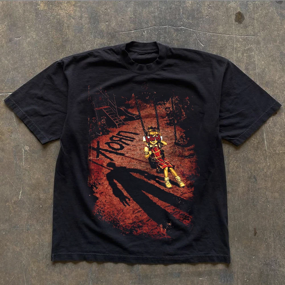 Korn Follow The Leader Cotton Printed T-Shirt Casual Metal Band Tee Men's and Women's Oversize Couple Tee Harajuku Y2K Tops