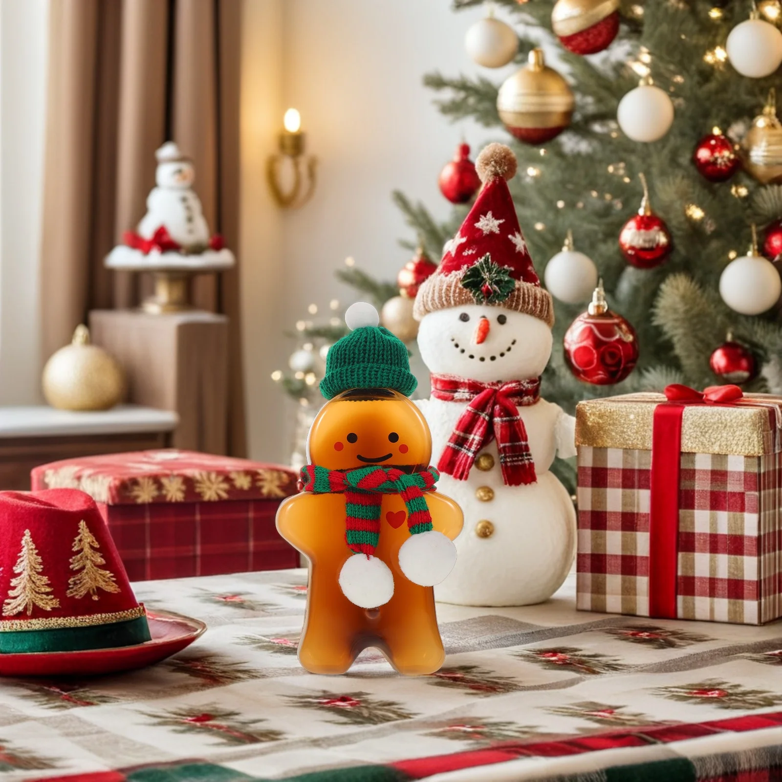 

1 set 500Ml Gingerbread Man Bottle Set Christmas Drink Container For Juice Milk Reusable Plastic Dispenser Holiday Party Family