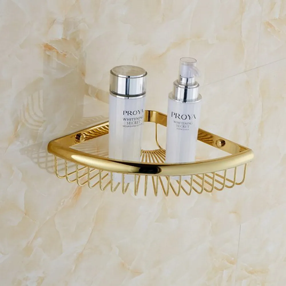 Rak kamar mandi Emas Kuningan Logam Mandi Penyimpanan Rak Rak Kamar Mandi Keranjang Sudut Rak Dinding Shampoo Pemegang Kba099