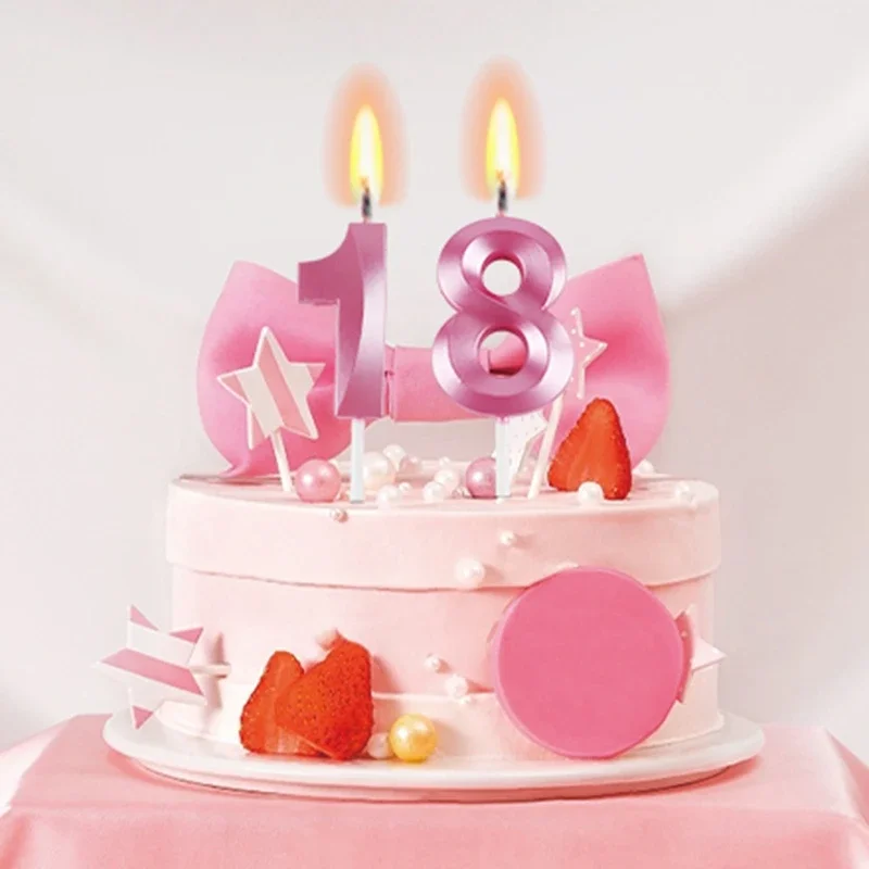 1PC Pink Number Candles 0-9 For Kids Happy Birthday Cake Toppers Baby Gender Revelation Decoration Event Party Supplies DIY