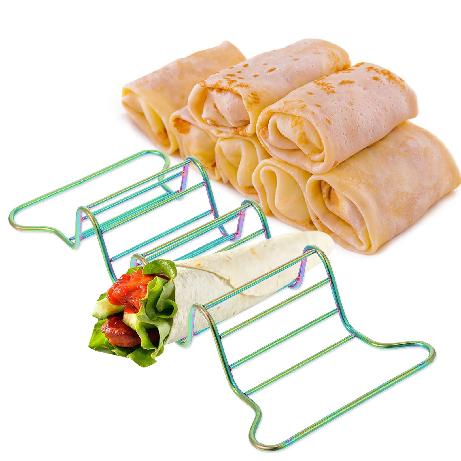 Stainless Steel Taco Tray Holder Stand for Hard and Soft Shells Oven Safe Grill Safe Baking Taco Serving Rack Compact Space