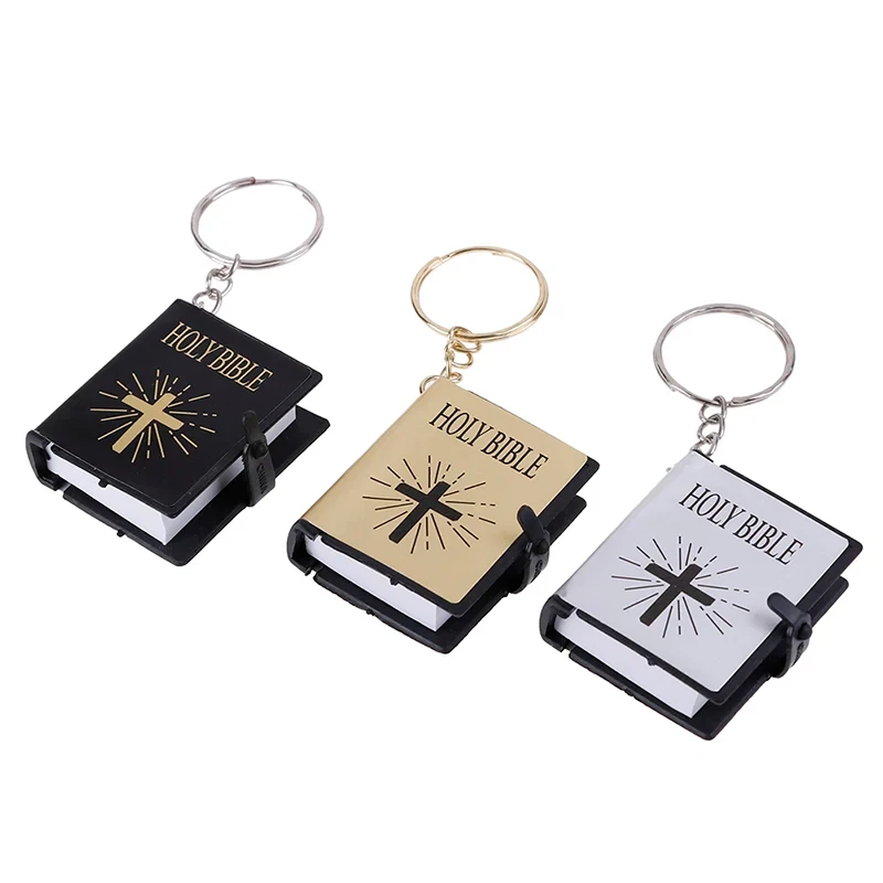 1Pc Mini English Holy Bible Keychain Religious Christian Jesus Cross Key Ring