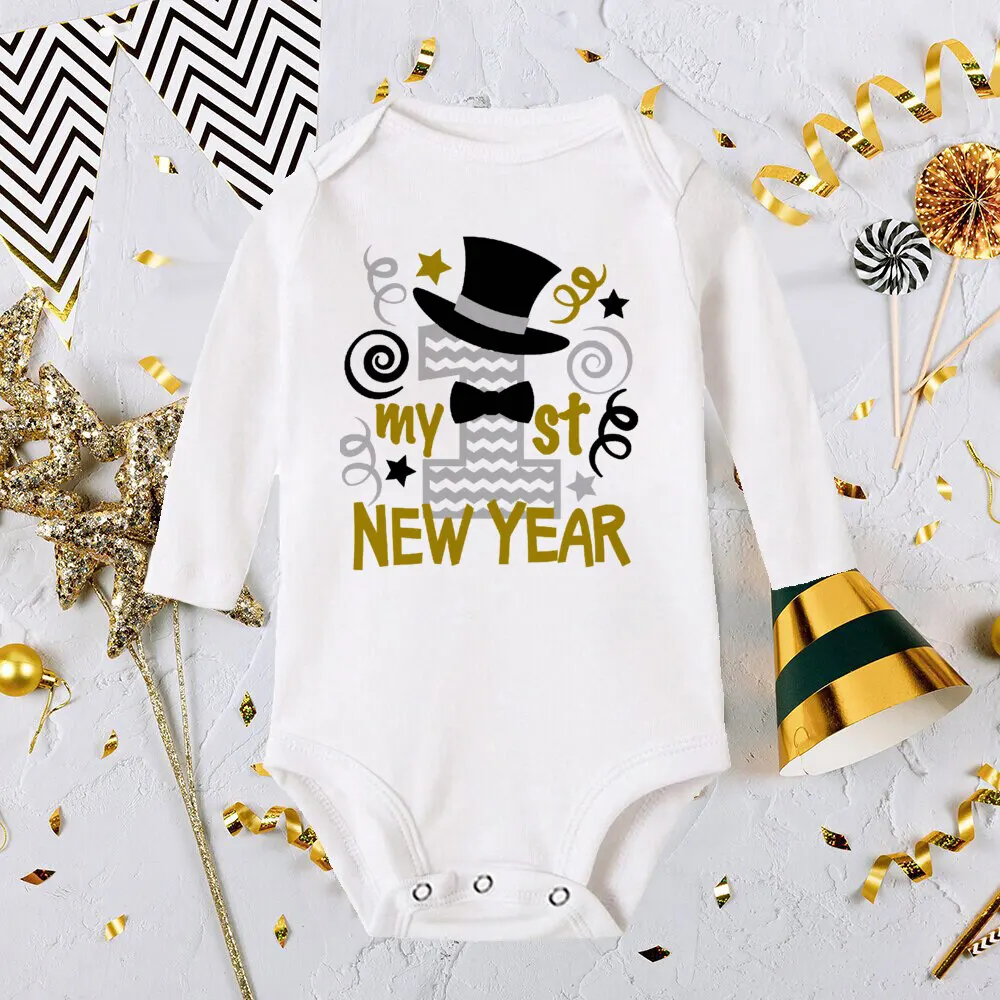 My 1st New Year Printed Baby Bodysuit Infant Romper New Year Toddler Long Sleeve Jumpsuit Boys Girls Clothes Newbron Shower Gfit