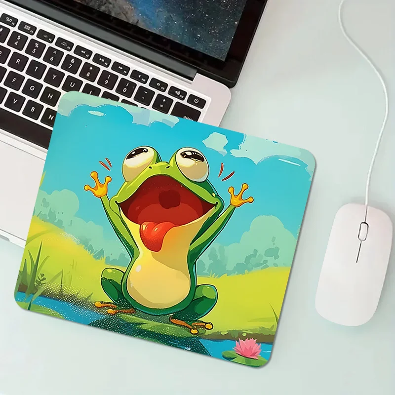 

A cute square mouse pad with a tongue frog pattern and anti-slip rubber in small size is suitable for both office and home use