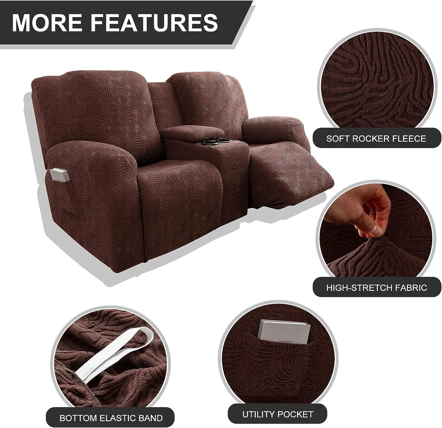 Loveseat Recliner Cover with Center Console, Stretch Sofa Covers, Thick, Soft Washable ReclinerSofa Loveseat