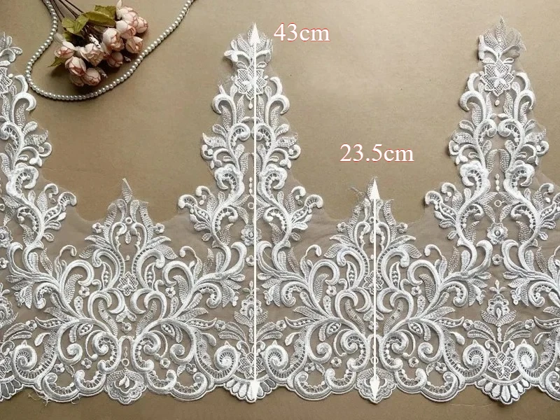 12Y-3Y-1Y.Ivory Width 43cm/40cm Rayon Lace Fabric Trim Wedding Dress Skirt Wide Lace Trailing Veil Lace Accessories RS2904
