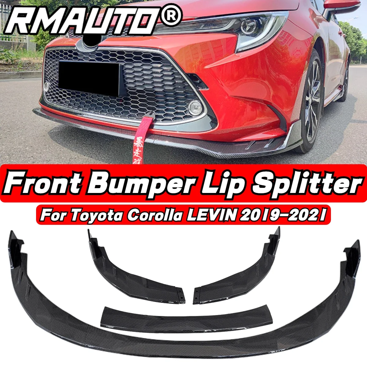 

3Pcs Car Front Bumper Splitter Lip Bumper Diffuser Guard Spoiler For Toyota Corolla LEVIN 2019-2021 Car Accessories Body Kit