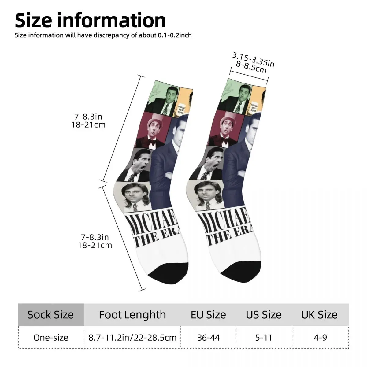 Bunte Vintage Michael Scott die Epochen Tour Design Print Crew Socken Zeug alle Jahreszeiten niedlichen langen Socken Schweiß absorbierend