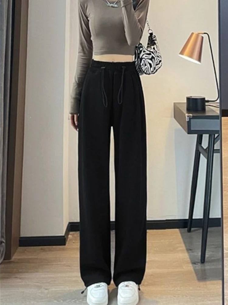 Ins Fashion Womens Gray Cuffed Joggers Spring Autumn High Waist Drape Trousers