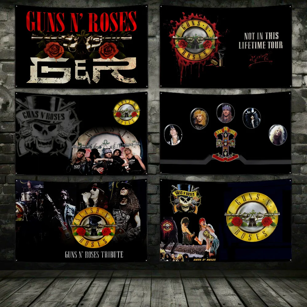 3x5 Ft Rock Band G-guns N R-roses Flag Polyester Digital Printing Banner for Garage Wall Out Door Decoration With Brass Grommets