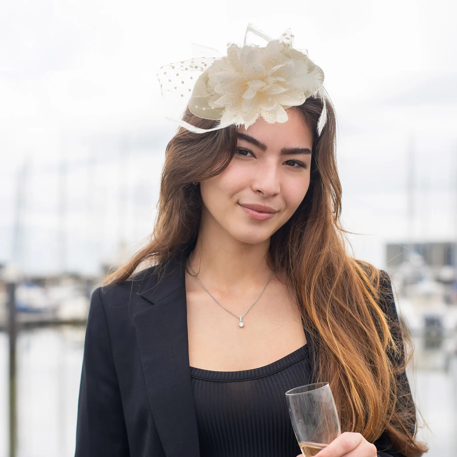 

Pearl Flower Hairpins Beige Dot Barrettes Foldable Straw Wedding Hats Tea Party Fascinators Women Glamorous Look