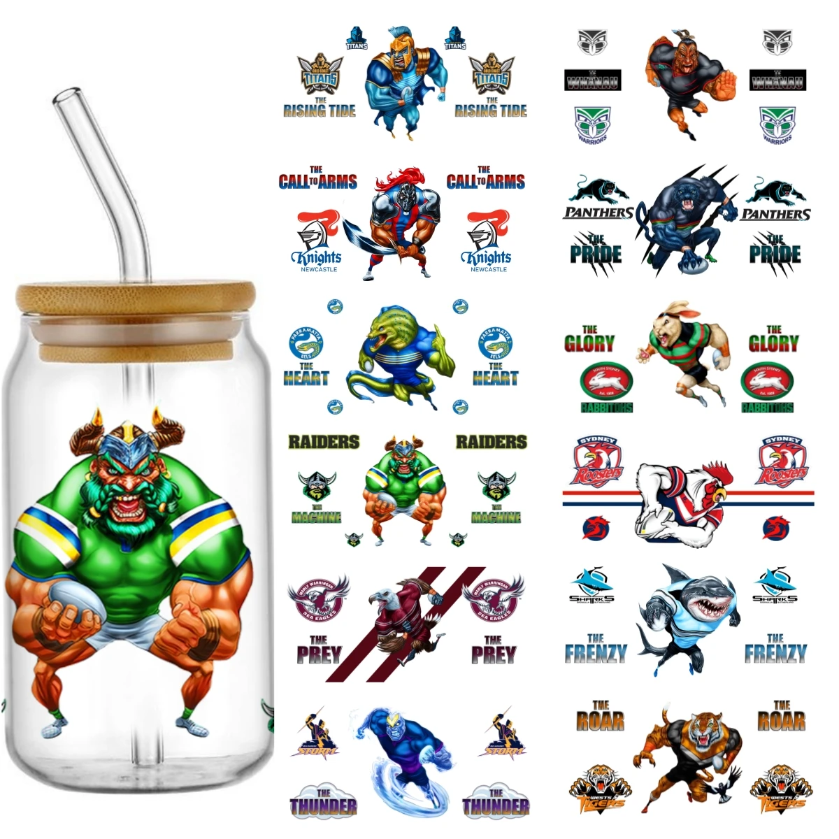 

Cartoon popular sports 16oz UV DTF Cup Wrap Libbey Glass Can Transfer Stickers Waterproof Permanent Adhesive