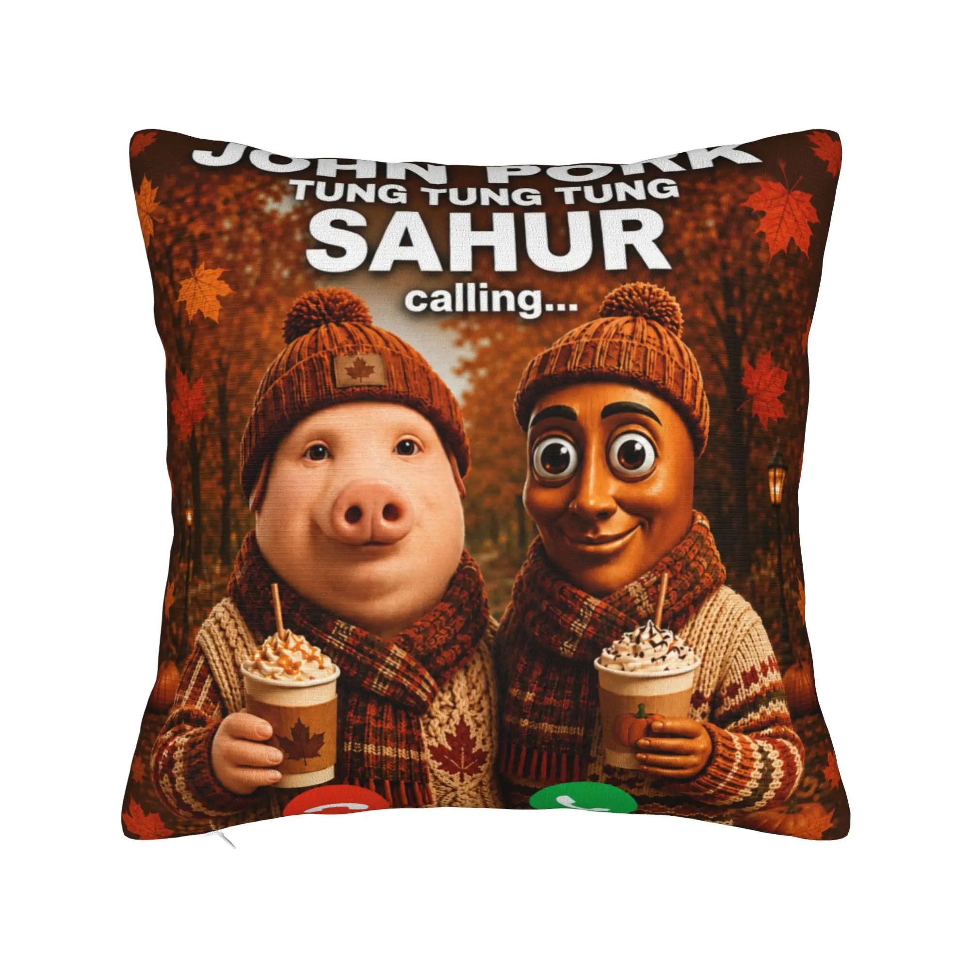 John Pork Tung Sahur Brainrot Meme Pillow Cover Stuff Printing Cushion Cover Decoration  Throw Pillow Case Cover Car Multi Size