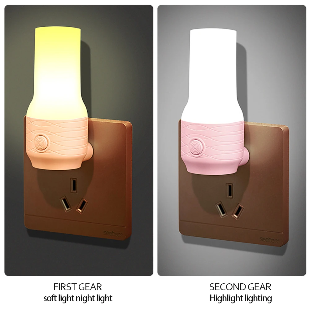 2 Light Color EU Plug-in LED Night Light Baby Room Sleep Lamp Kids Bedroom Socket Lights Energy Saving Cute Corridor Lighting