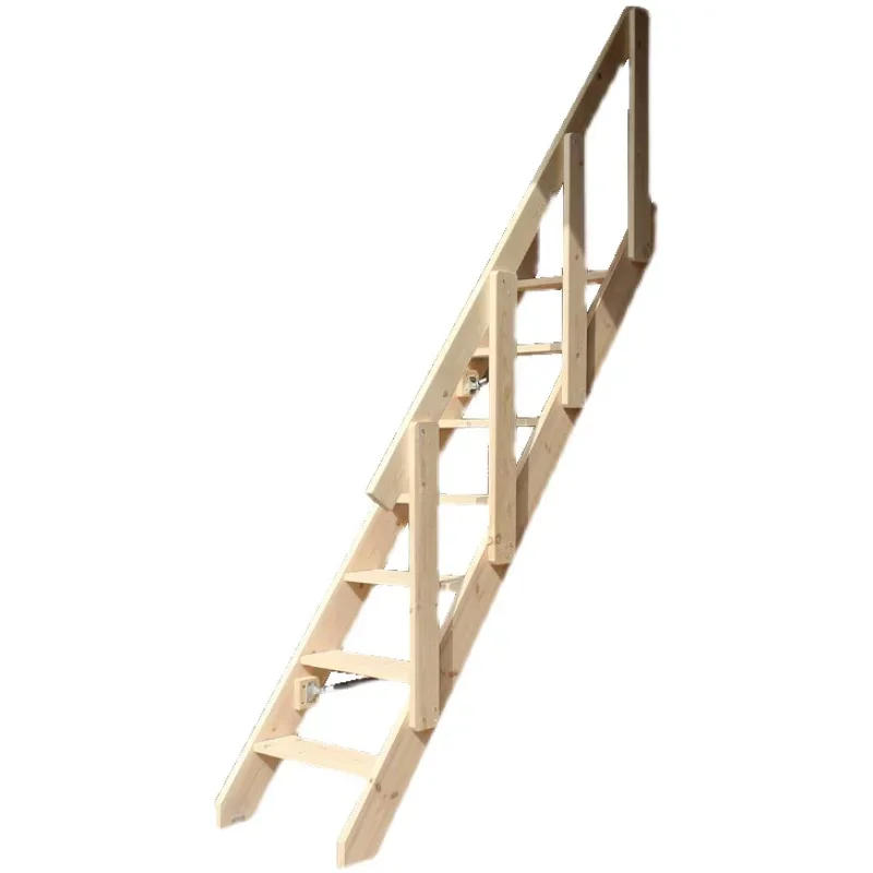 Customized Solid Wood Household Wall Folding Ladder Basement Warehouse Loft Duplex Telescopic Easy to Retract and Fold