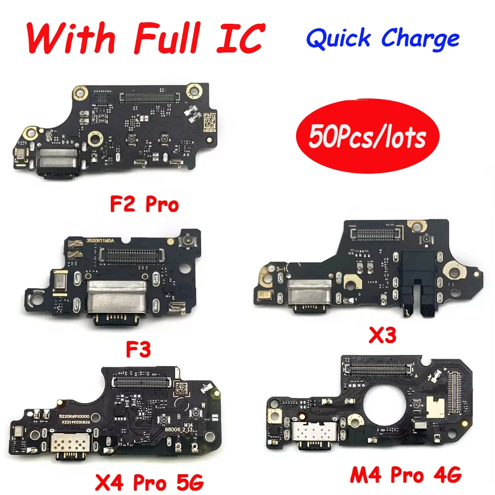 

50Pcs，USB Dock Connector Charging Port Flex Cable For Xiaomi Poco F2 F1 F3 X3 M4 X4 X5 Pro 4G 5G Charger Board With Mic Module