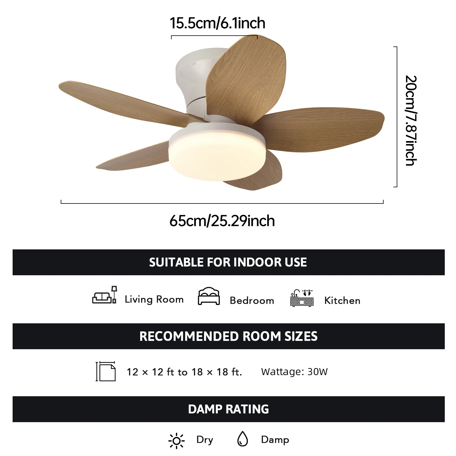 25 inch Ceiling Fans with Lights and Remote,Flush Mount Ceiling Fan,Reversible Quiet DC Motor Low Profile Ceiling Fans For Livin image 3