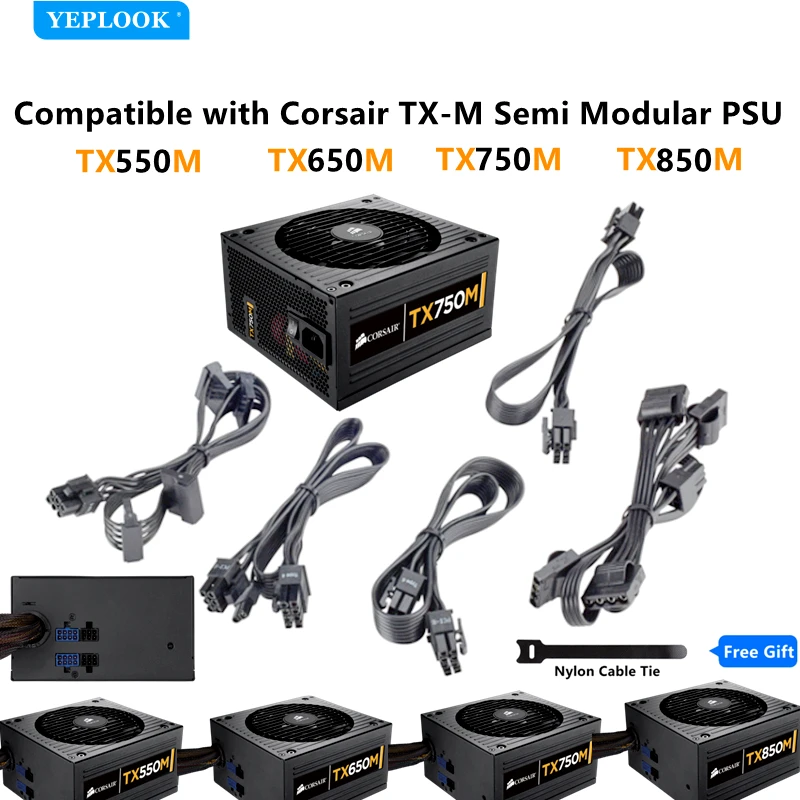 

Original CORSAIR TX850M TX750M TX650M TX550M Modular Power Cable, GPU PCIe 8Pin 6+2Pin, CPU 4+4Pin, HDD SSD SATA, Molex IDE 4Pin