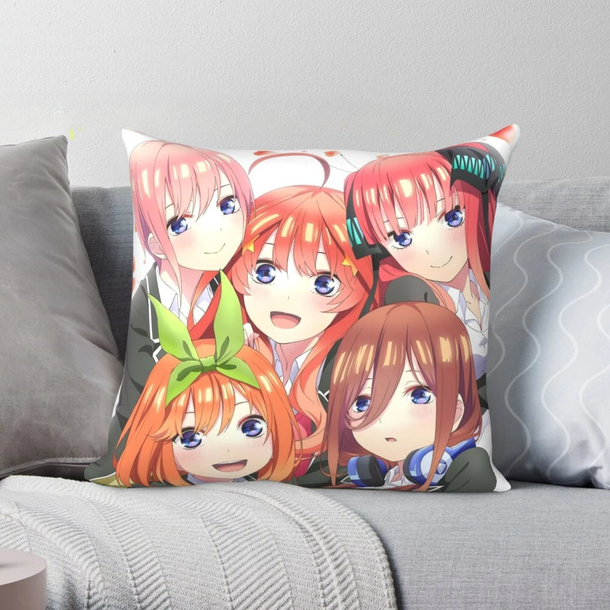 The Quintessential Quintuplets Square Pillowcase Polyester Creative Zip Decor Throw Pillow Case Home Cushion Case