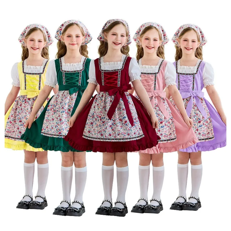 Medieval Cosplay Costume Lolita Maid Retro Short Sleeved Dress Apron Suits Halloween Theme Party Role Playing Outfits for Girls