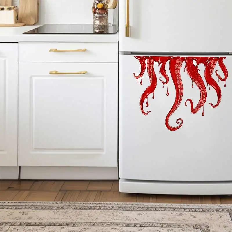 Halloween Sticker, Red Octopus Tentacles, Liquid Dripping Effect. Self-Adhesive Waterproof Vinyl Wall