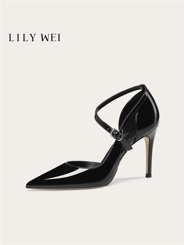 Spring and summer new pointed lacquer belt low heel small size sandals banquet large size widened version high heels women shoes