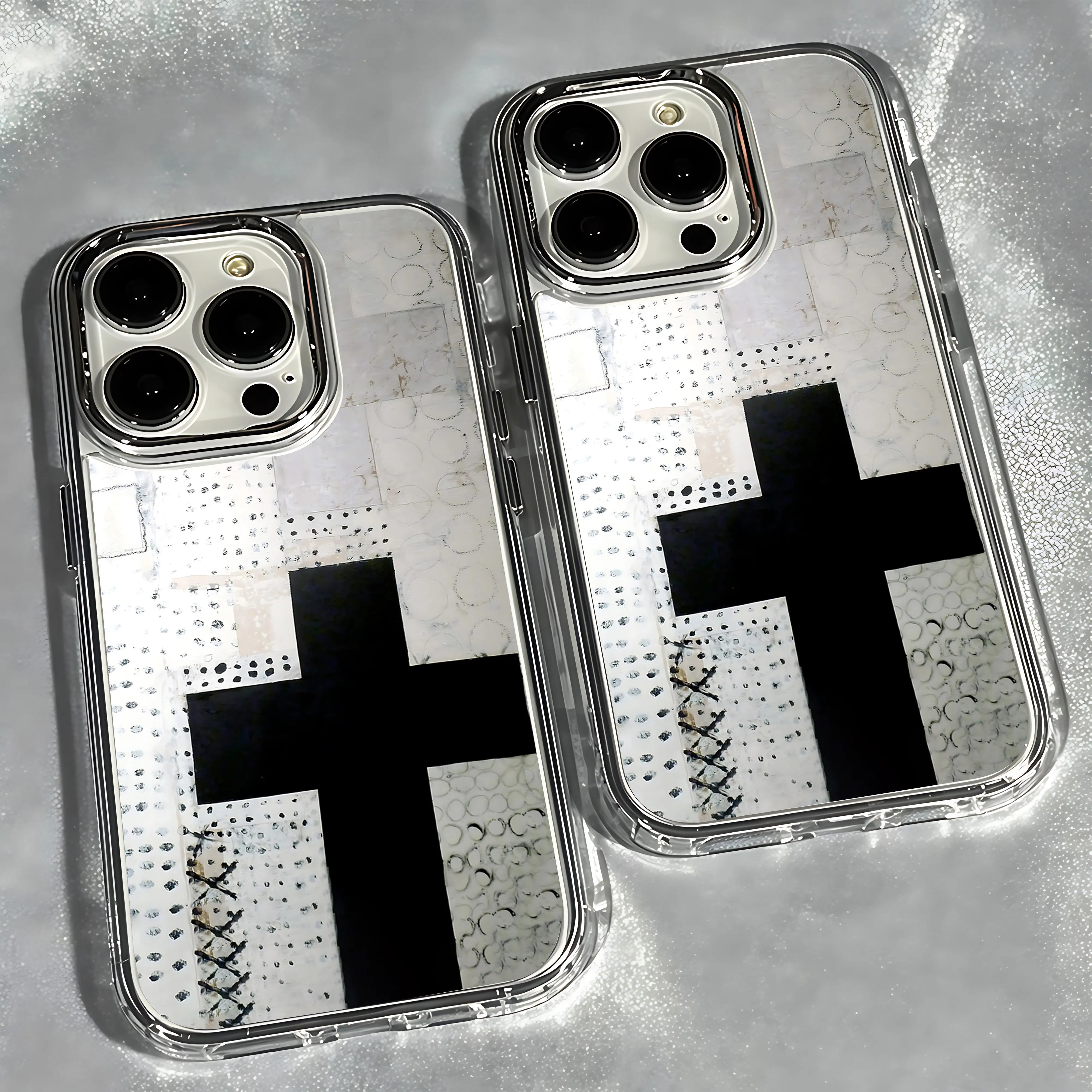 Retro Black Cross Phone Case for Samsung Galaxy S25 S24 S23 S22 S21 S20 Note20 FE Ultra Edge Plus 4G 5G Transparent Soft Cover