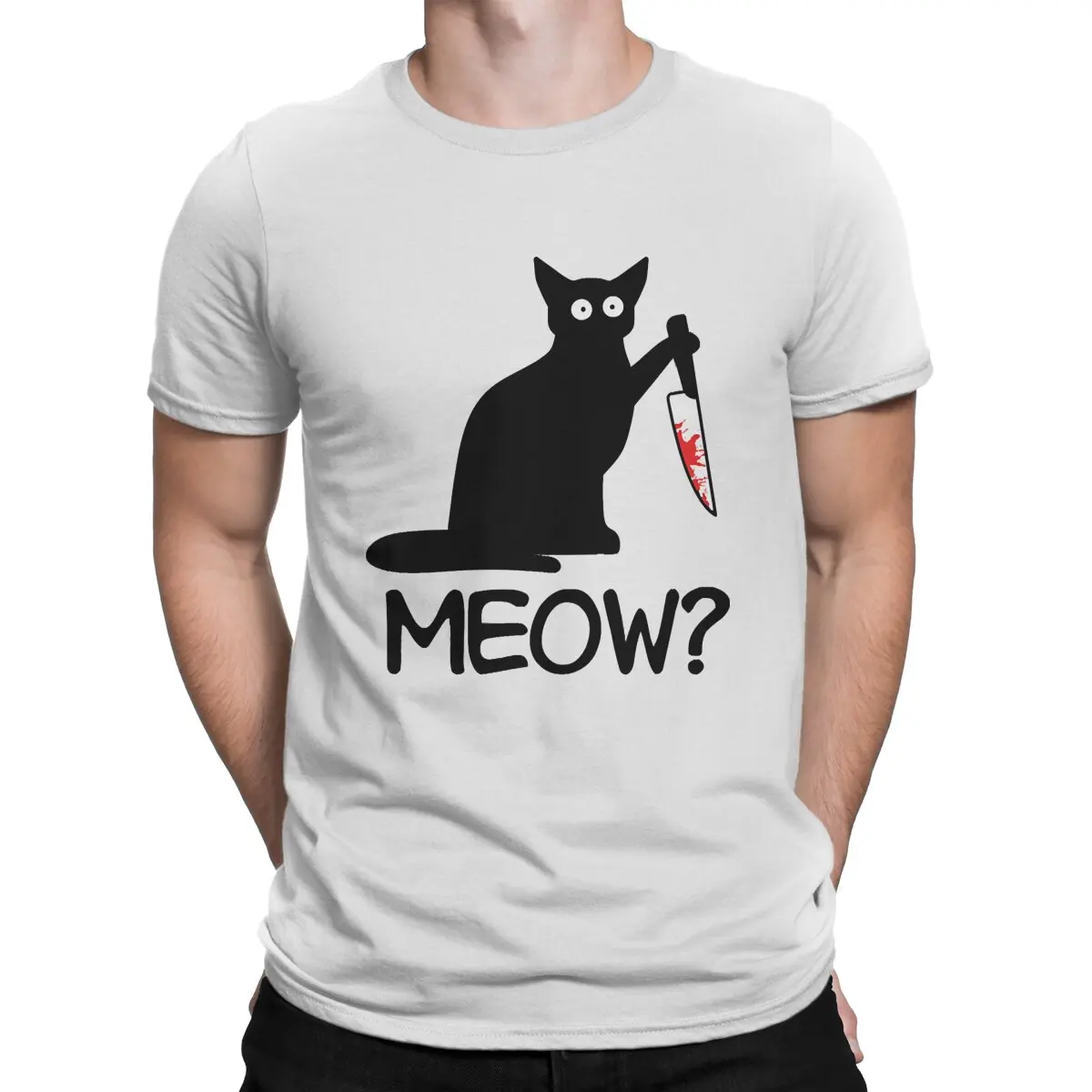 Knife Blood Meow Black Cat Men T Shirt Cotton Alternative Crewneck TShirt Harajuku Tops