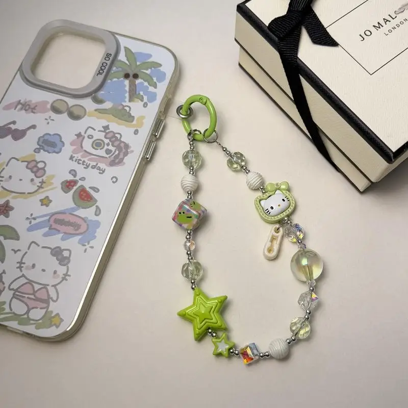 โซ่โทรศัพท์ลูกปัดเคลือบ Hello Kitty |   Rhinestones ชุดมือพร้อมจี้ป้องกันรอยขีดข่วนแบบนุ่ม