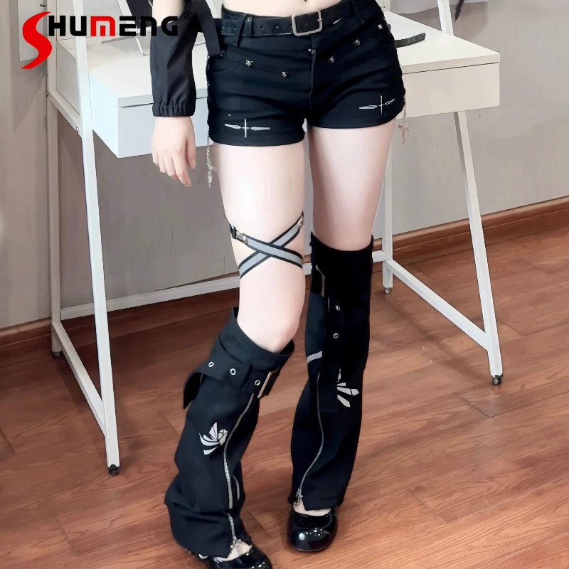 Subculture Punk Black Leg Cover Japanese Gothic Mine Hot Girls Sweet Cool Leg Cover Y2k Aesthetic Harajuku Leg Warmers Women