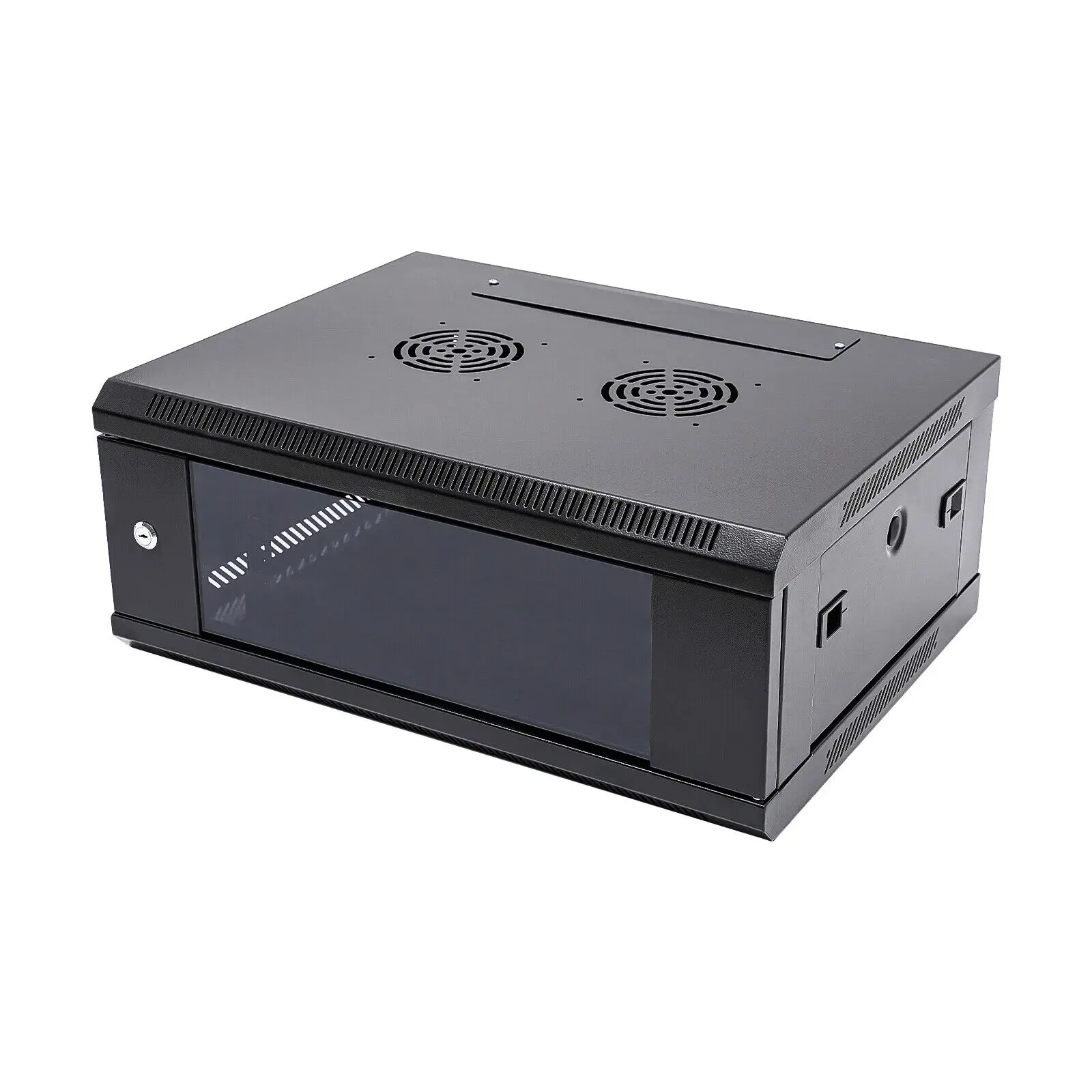 Gabinete de montagem na parede com porta trancada, Modern Network Rack, Black Enclosure, 4U