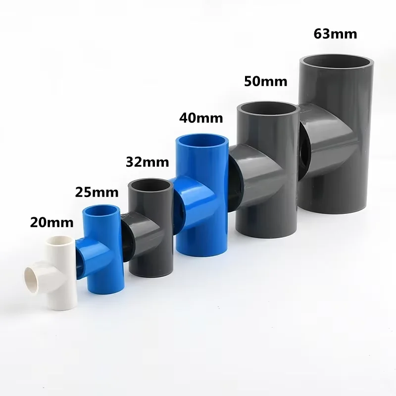 PVC Pipe Tee Equal Fitting Connector Water Supply Plastic Drain Pipe Garden Irrigation Aquarium Water Tube Fittings 50 63 70 32